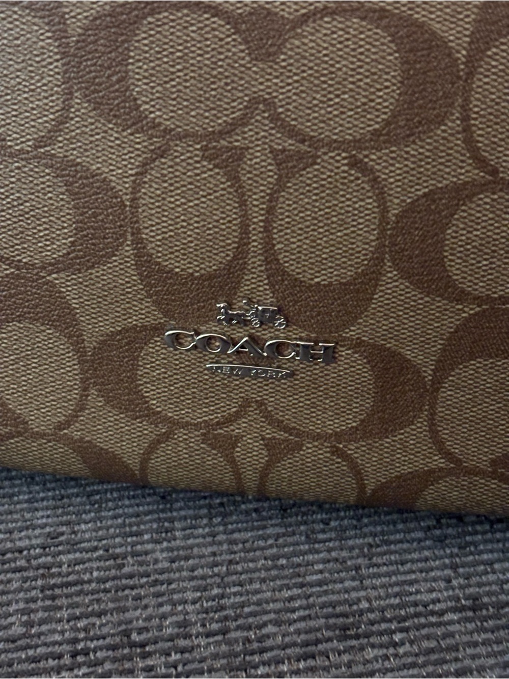 Coach Signature Canvas Leather Zip Shoulder Hobo Bag Tan Brown with Yellow Trim - Picture 3 of 11